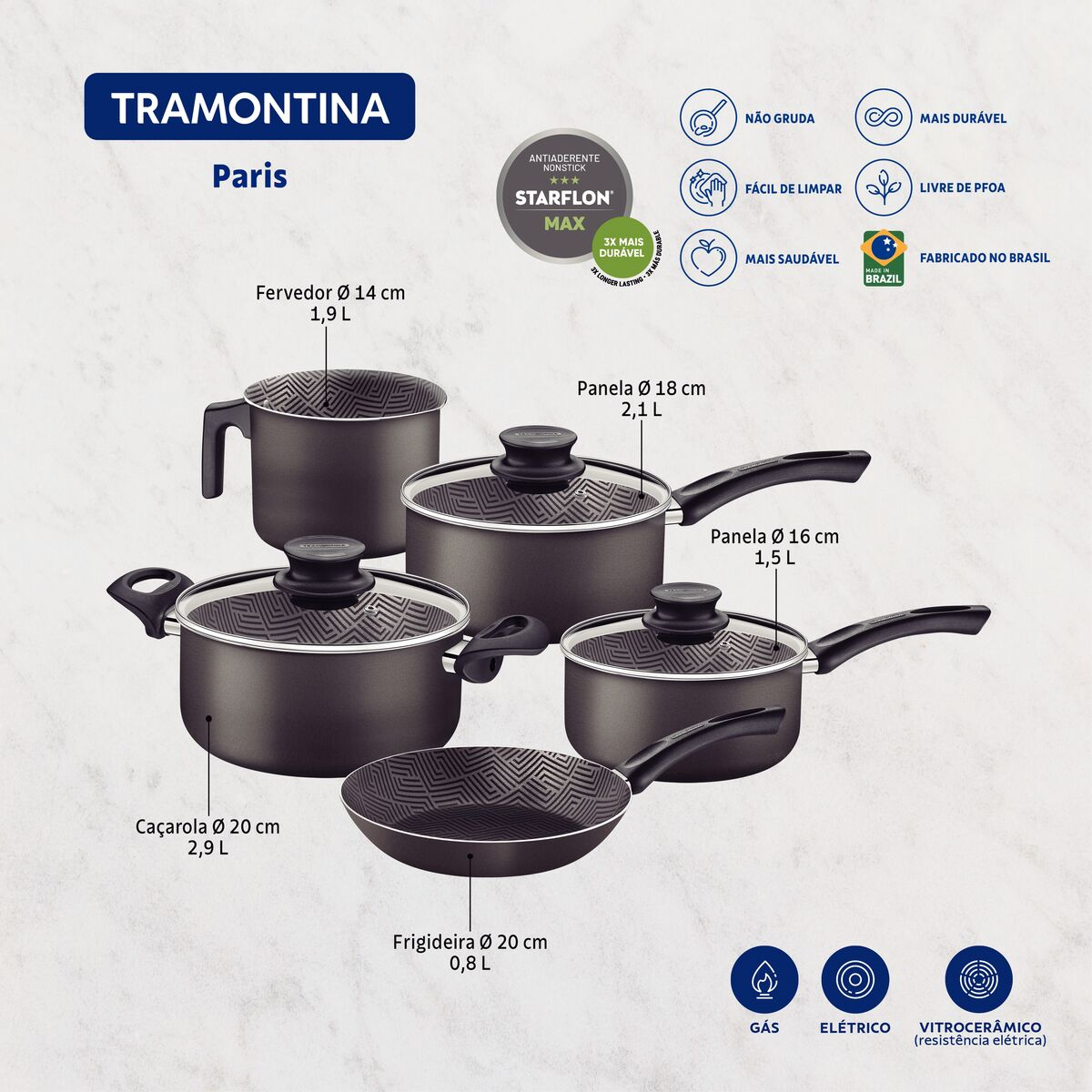 Tramontina Paris Aluminum Wok with Interior and Exterior Starflon Max Lead  Nonstick Coating with a Glass Lid, 32 cm 4,4 L