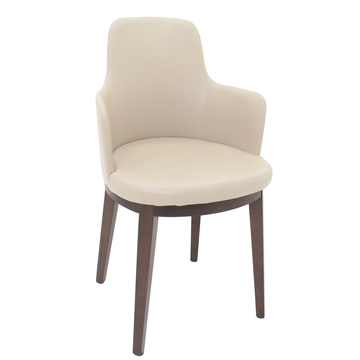 Tramontina London Armchair in Dark Brown-Colored Tauari Wood with Beige Leatherette Upholstery