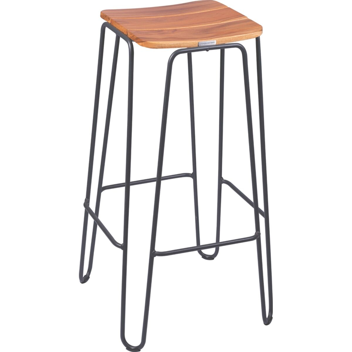 Tramontina Tarsila High Stool in Teak Wood with Carbon Steel Structure and Graphite Ecoclear Finish