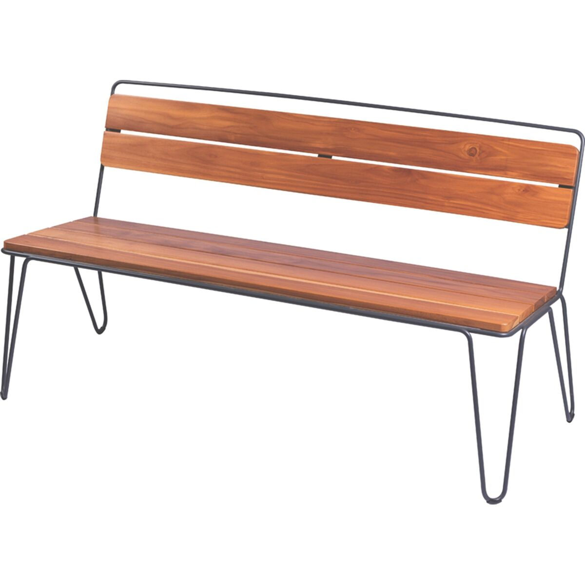 Tramontina Tarsila Bench with Backrest in Teak Wood with Carbon Steel Structure and Graphite Ecoclear Finish