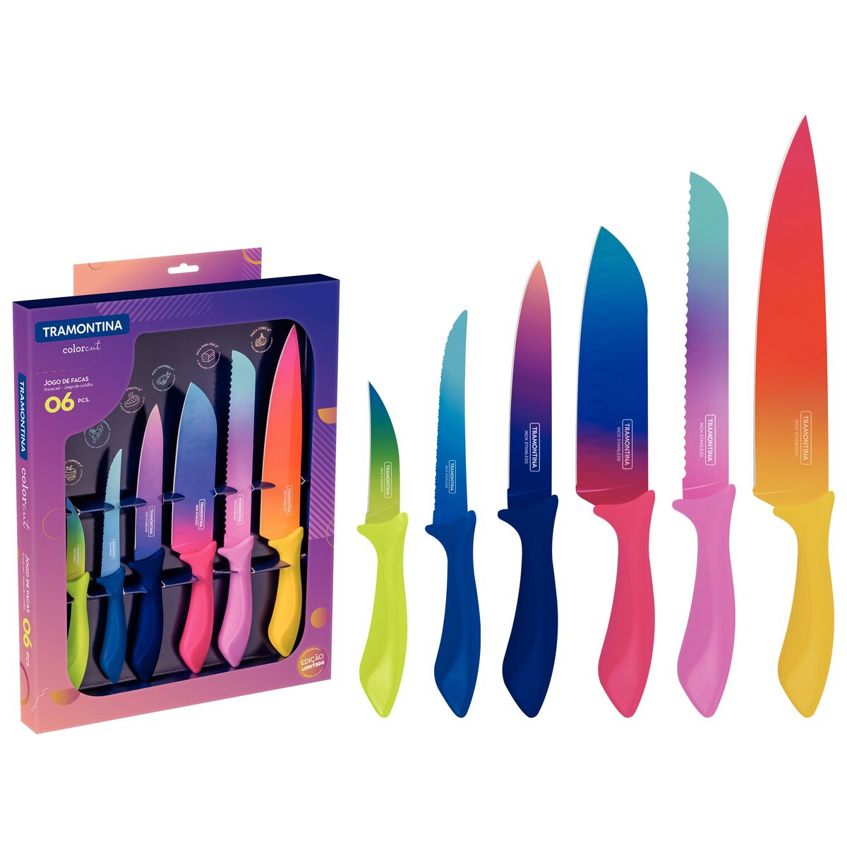 Tramontina Colorcut stainless steel painted knife set with polypropylene handles, 6 pcs