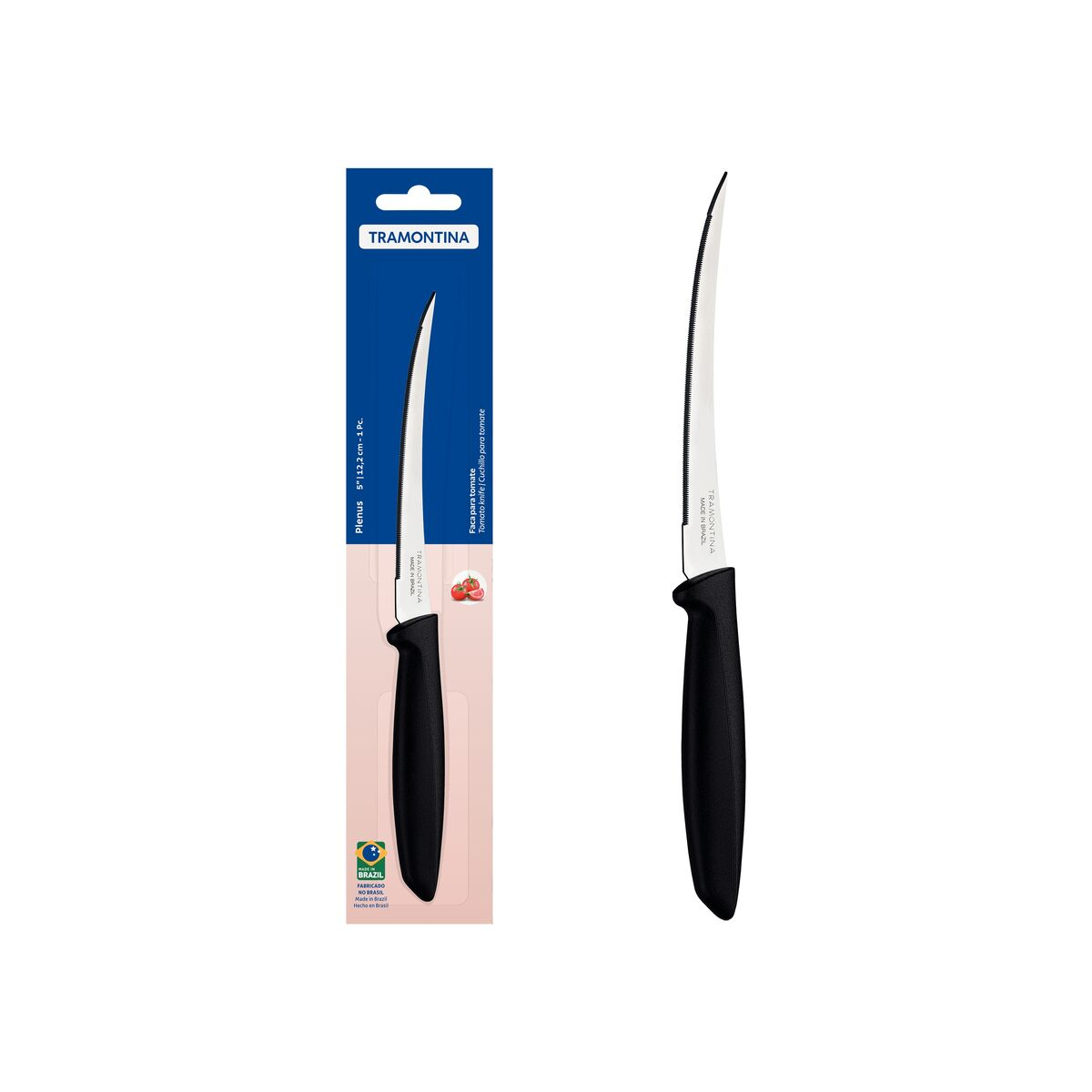 Tramontina Plenus Tomato Knife with Stainless-Steel Blade and Black Polypropylene Handle 5"