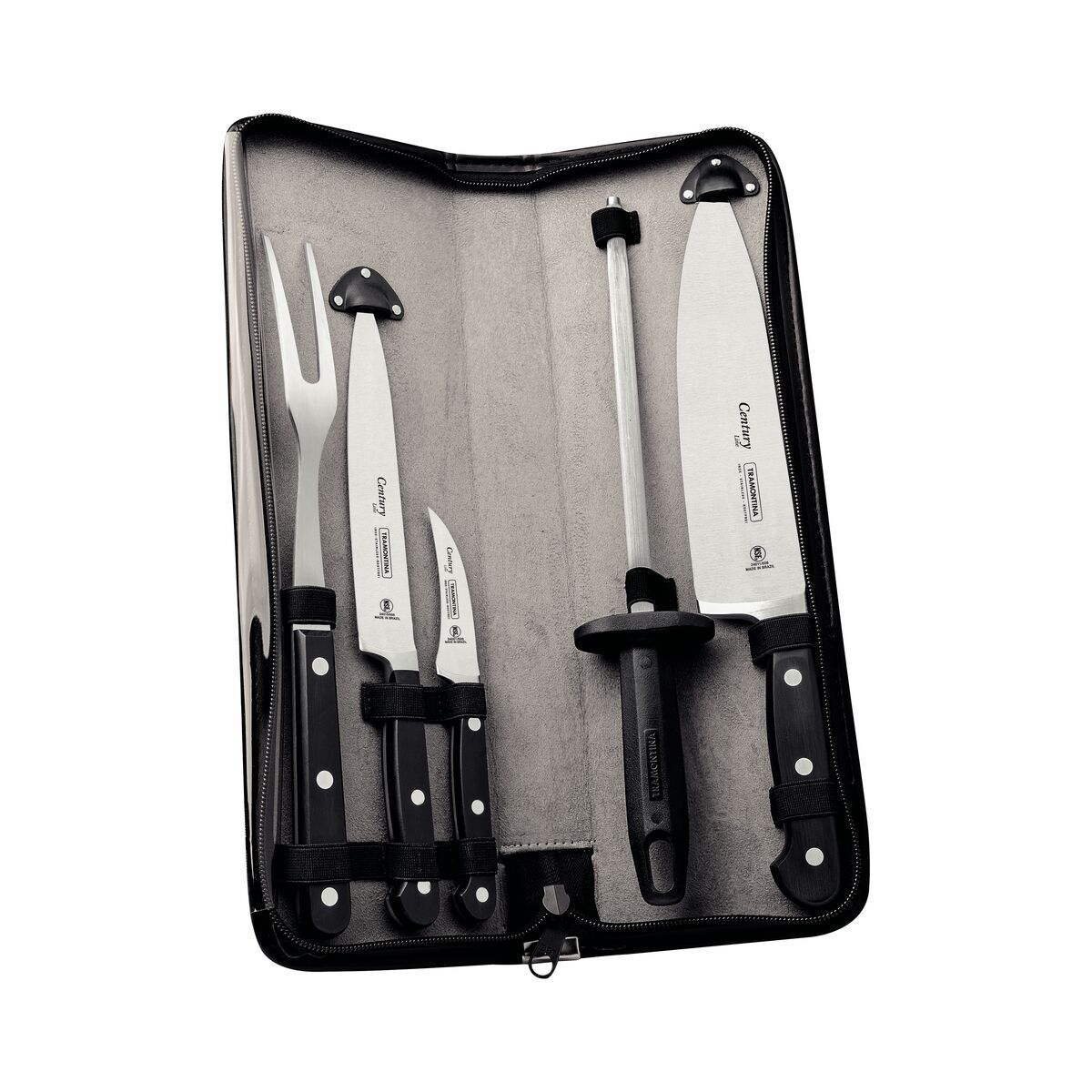 Tramontina Century knife set with stainless steel blades, polycarbonate and fiberglass handles, and case, 6pc set