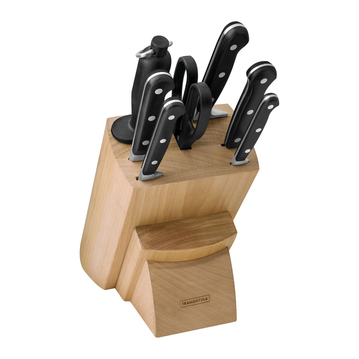 Tramontina Century Knife Set with Stainless Steel Blades, Polycarbonate and Fiberglass Handles, and Wooden Holder, 8 Piece Set