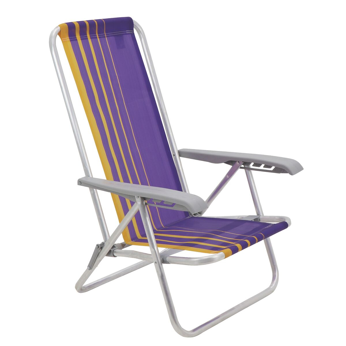 Tramontina Bali Aluminum Beach Reclining Chair with Purple and Yellow Seat