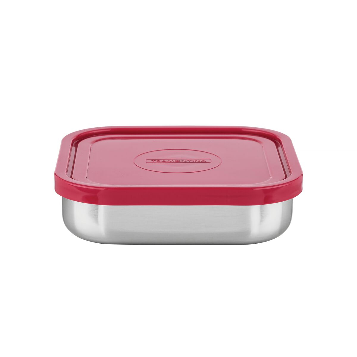 Tramontina Freezinox square stainless steel container with pink plastic lid, 0,8 L