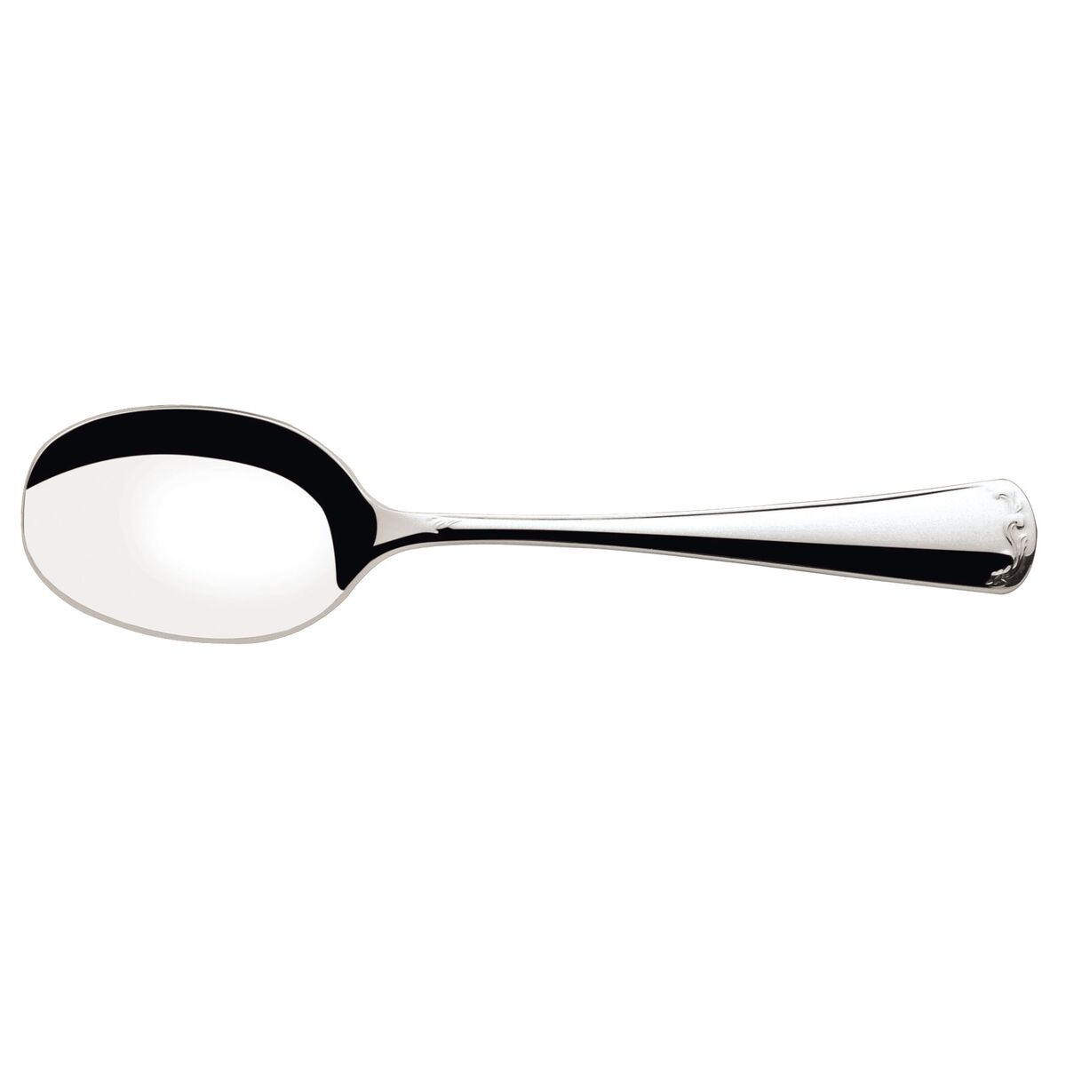 Tramontina Sevilha stainless steel soup spoon with mirror finish and relief detailing on the handle