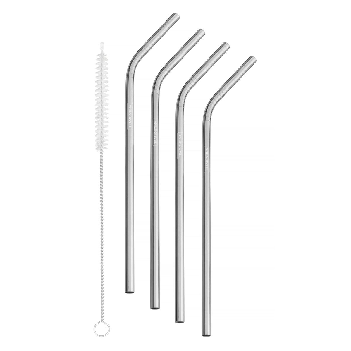 Tramontina stainless steel drinking straw set with cleaning brush, 5 pc set