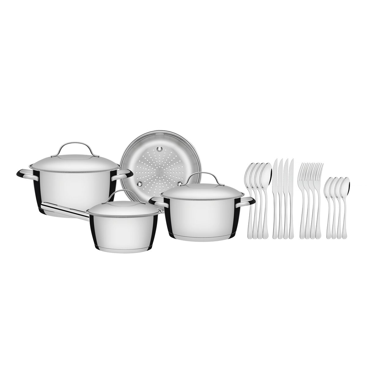 4 pc. stainless steel cookware set with triple-ply bottom.