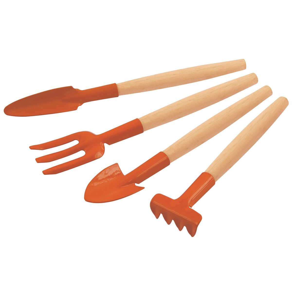 4 pieces garden tool set, wood handles, plastic package