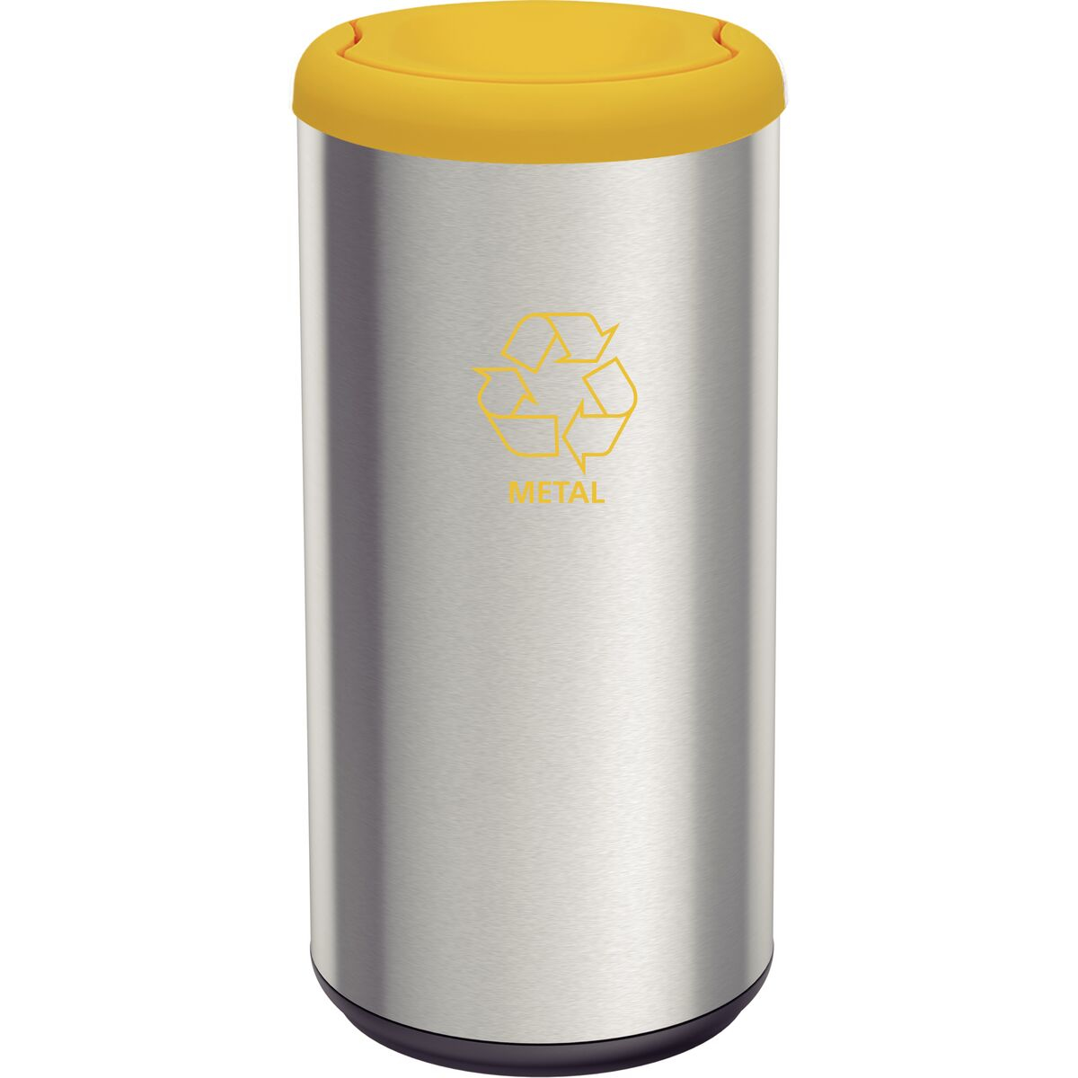 Tramontina 40L stainless steel Piemonte swing bin with a Scotch Brite finish, with a yellow polypropylene lid