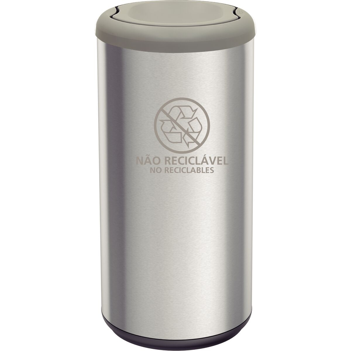 Tramontina 40L stainless steel Piemonte trash bin with a Scotch Brite finish, with swing gray polypropylene lid