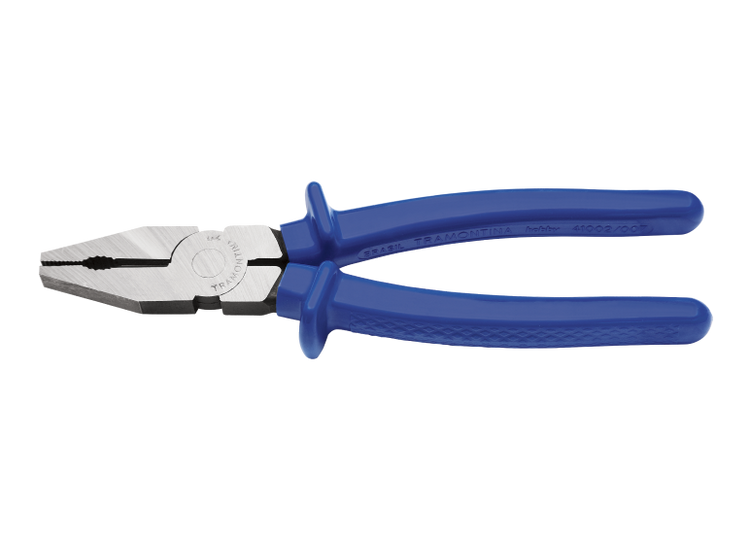Blue Tramontina pliers with a blue handle.