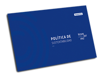 Manual azul escrito “Política de sustentabilidad”.